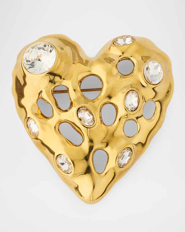 Cutout Crystal Heart Brooch